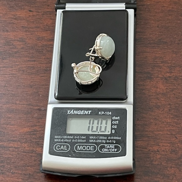 Natural jadeite jade solid sterling silver omega back earrings - Picture 10 of 12